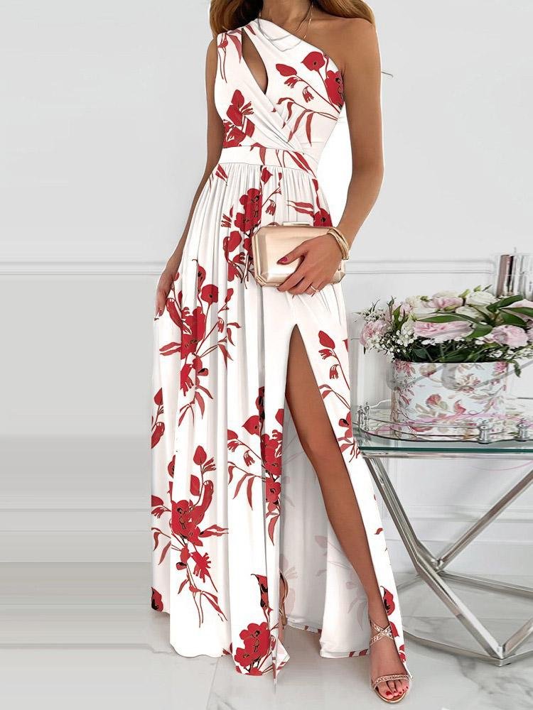 One-Shoulder Hollow High Slit Print Maxi Dress - Maxi Dresses - INS | Online Fashion Free Shipping Clothing, Dresses, Tops, Shoes - 30-40 - 30/07/2021 - Category_Maxi Dresses