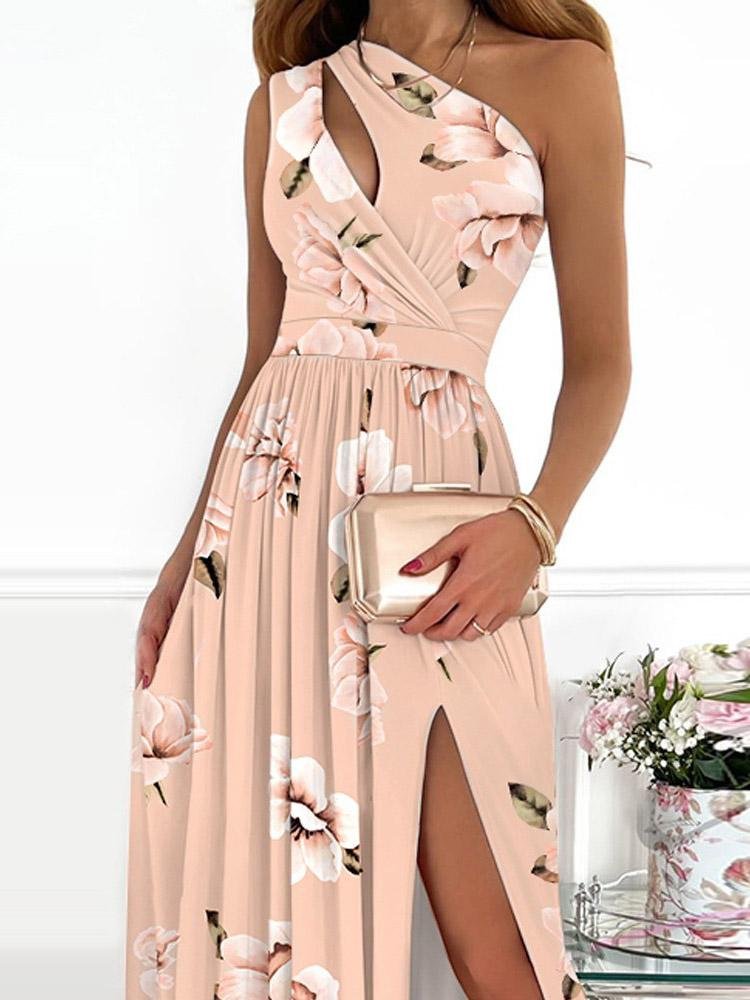 One-Shoulder Hollow High Slit Print Maxi Dress - Maxi Dresses - INS | Online Fashion Free Shipping Clothing, Dresses, Tops, Shoes - 30-40 - 30/07/2021 - Category_Maxi Dresses