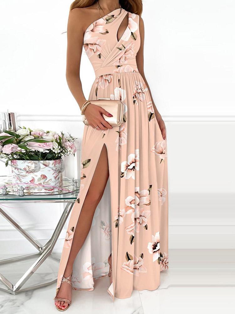 One-Shoulder Hollow High Slit Print Maxi Dress - Maxi Dresses - INS | Online Fashion Free Shipping Clothing, Dresses, Tops, Shoes - 30-40 - 30/07/2021 - Category_Maxi Dresses