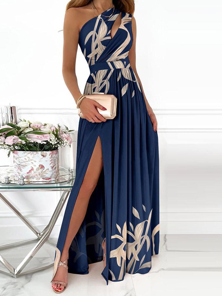 One-Shoulder Hollow High Slit Print Maxi Dress - Maxi Dresses - INS | Online Fashion Free Shipping Clothing, Dresses, Tops, Shoes - 30-40 - 30/07/2021 - Category_Maxi Dresses