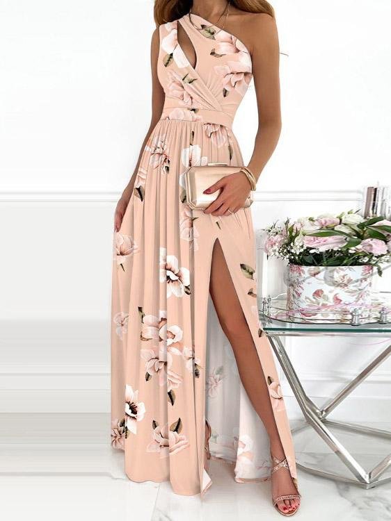 One-Shoulder Hollow High Slit Print Maxi Dress - Maxi Dresses - INS | Online Fashion Free Shipping Clothing, Dresses, Tops, Shoes - 30-40 - 30/07/2021 - Category_Maxi Dresses