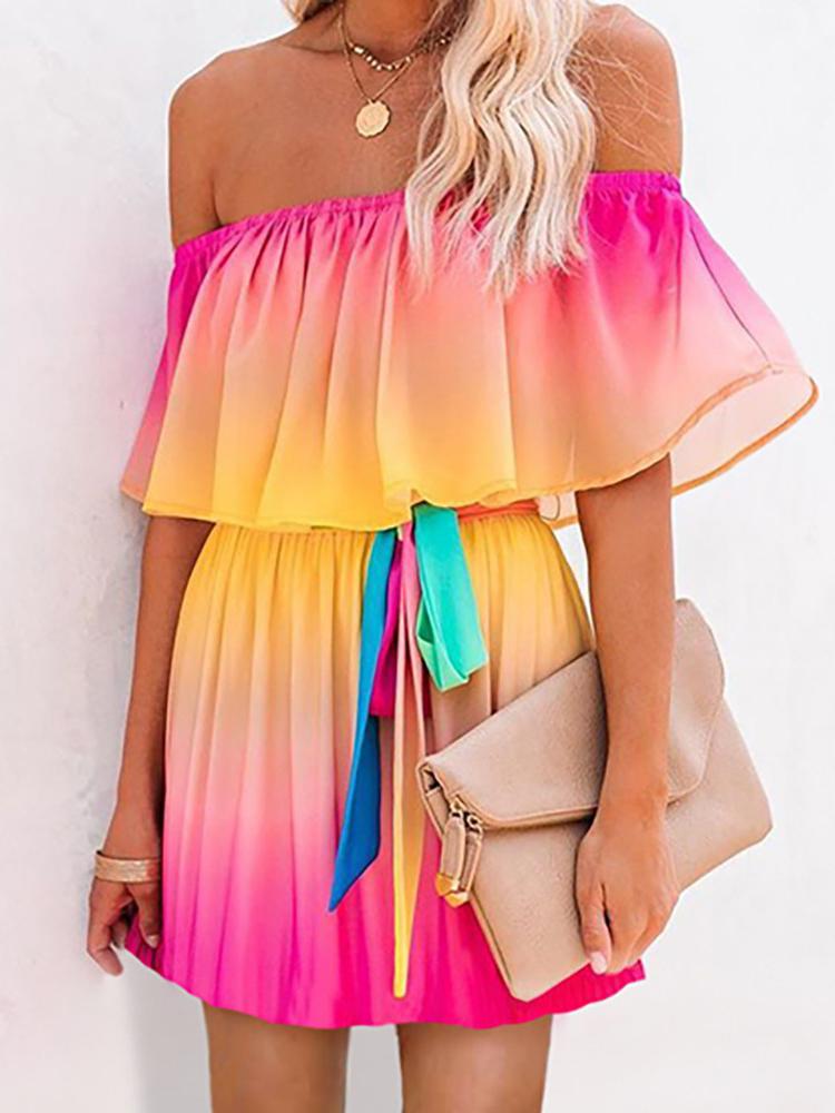 One Shoulder Multicolor Mini Dress - Mini Dresses - INS | Online Fashion Free Shipping Clothing, Dresses, Tops, Shoes - 07/06/2021 - Color_Pink - DRE2106070175