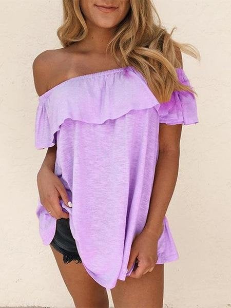 One-shoulder Ruffle Trim Solid Slim Blouse - Blouses - INS | Online Fashion Free Shipping Clothing, Dresses, Tops, Shoes - 10-20 - 22/06/2021 - BLO2106221120