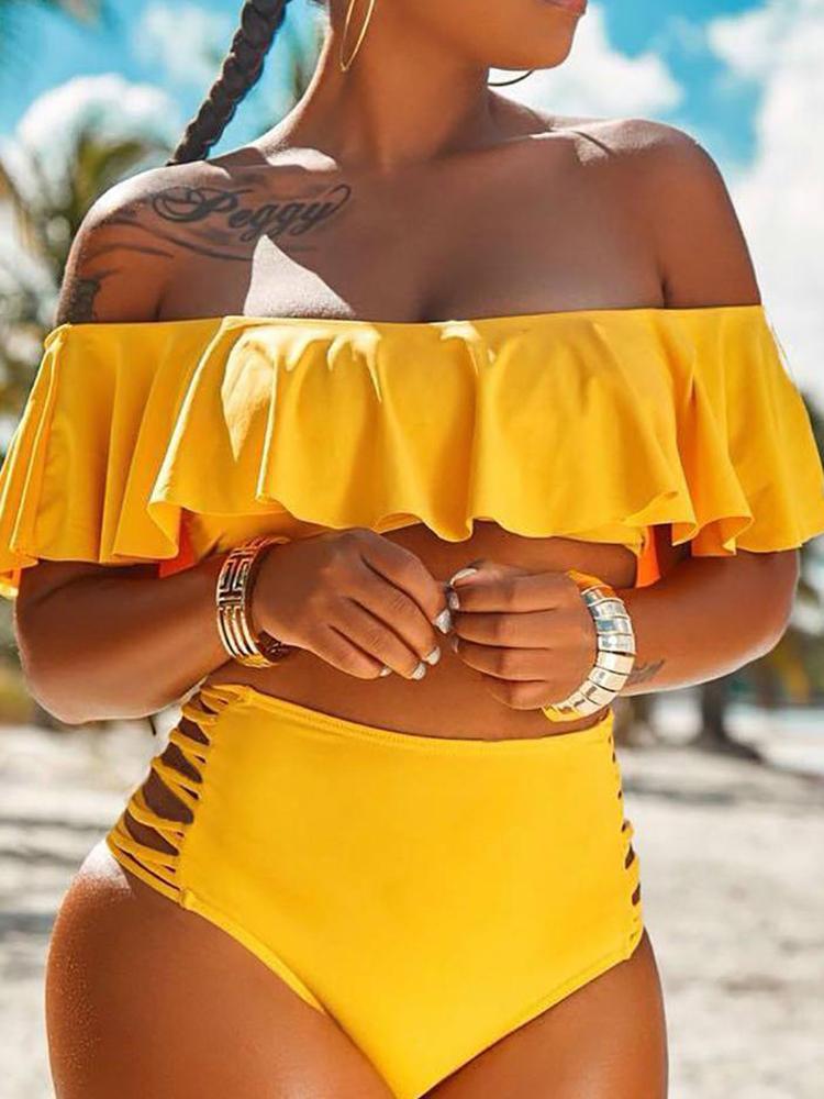 One Shoulder Ruffled Ladder Cutout Bikini - Bikinis - INS | Online Fashion Free Shipping Clothing, Dresses, Tops, Shoes - 26/04/2021 - BIK210427038 - Bikinis