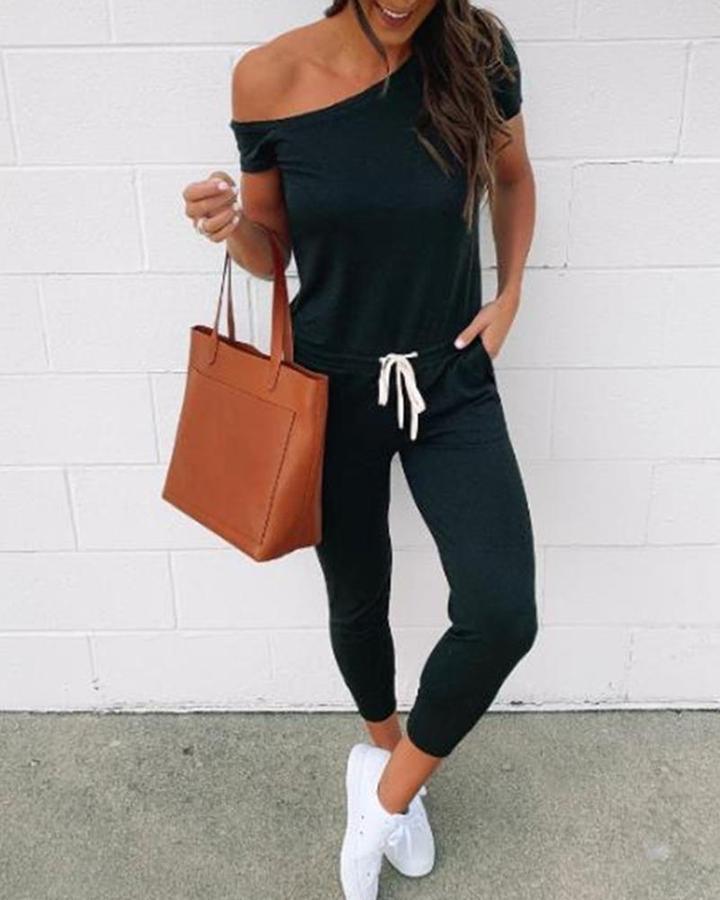 One Shoulder Top & Pants - Sets - INS | Online Fashion Free Shipping Clothing, Dresses, Tops, Shoes - 02/18/2021 - 2 piece sets - Black