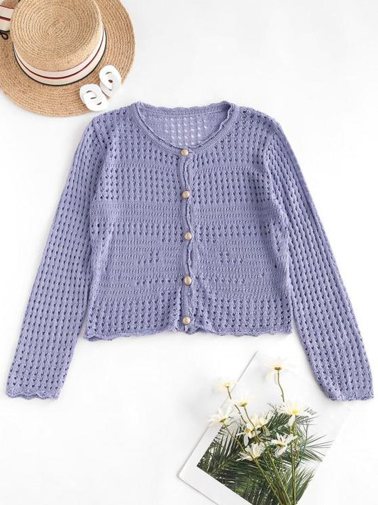 Open Knit Pearly Button Up Cardigan - INS | Online Fashion Free Shipping Clothing, Dresses, Tops, Shoes