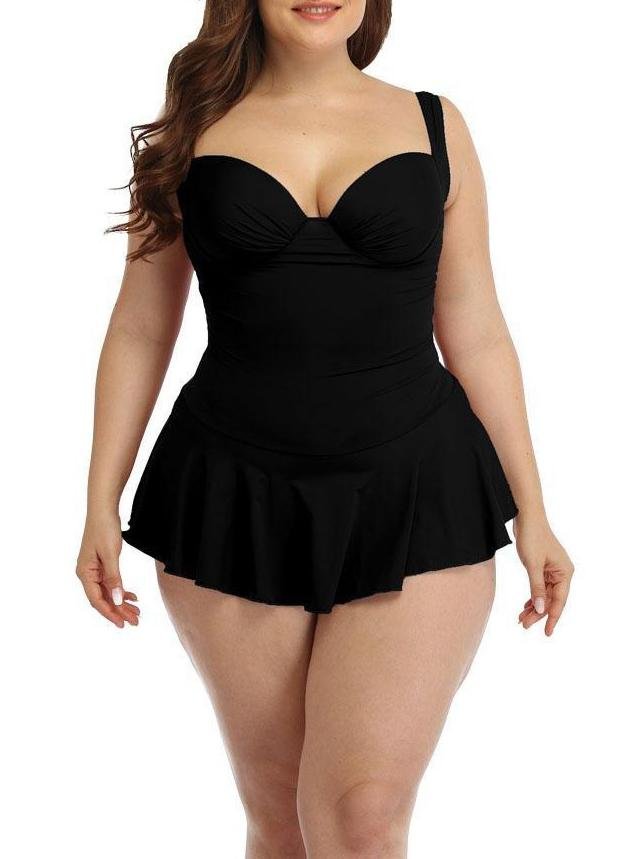 Oversized Swimsuit Wrap Skirt-style Solid Color Swimwear - Plus Swimsuits - INS | Online Fashion Free Shipping Clothing, Dresses, Tops, Shoes - 22/04/2021 - Color_Black - Color_Red