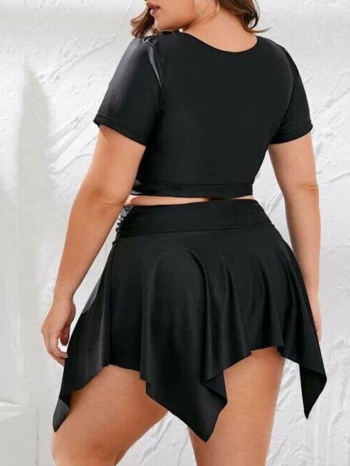 Oversized Two-piece Ruffle Skirt Swimsuit With Knotted Front - Plus Swimsuits - INS | Online Fashion Free Shipping Clothing, Dresses, Tops, Shoes - 22/04/2021 - 2204V3 - Color_Black