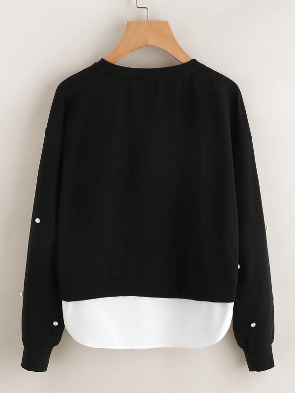 Pearl Beading 2 In 1 Sweatshirt - Sweatshirts - INS | Online Fashion Free Shipping Clothing, Dresses, Tops, Shoes - 01/02/2021 - Black - Casual