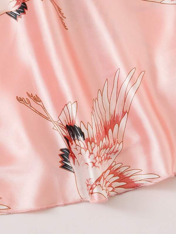 Plus Crane Print Satin Slip Dress - INS | Online Fashion Free Shipping Clothing, Dresses, Tops, Shoes