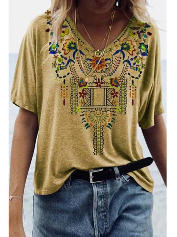 Plus Embroidery Printed V-Neck Short Sleeves Tee - T-Shirts - INS | Online Fashion Free Shipping Clothing, Dresses, Tops, Shoes - 2XL - 3XL - 4XL