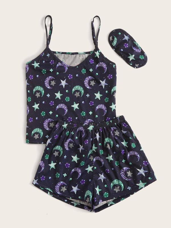 Plus Galaxy Print PJ Set & Eye Cover - INS | Online Fashion Free Shipping Clothing, Dresses, Tops, Shoes