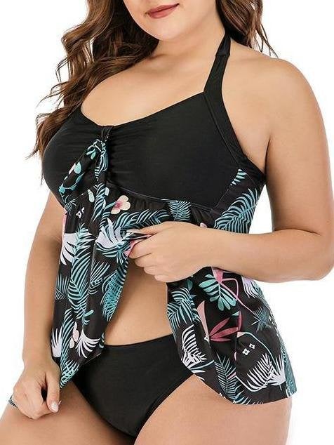 Plus Size Flamingo Print Chiffon Skirt Split Swimsuit - Plus Swimsuits - INS | Online Fashion Free Shipping Clothing, Dresses, Tops, Shoes - 22/04/2021 - Catagory_Plus Swimsuits - Color_Black