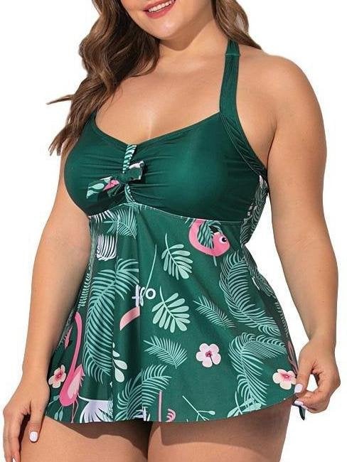Plus Size Flamingo Print Chiffon Skirt Split Swimsuit - Plus Swimsuits - INS | Online Fashion Free Shipping Clothing, Dresses, Tops, Shoes - 22/04/2021 - Catagory_Plus Swimsuits - Color_Black