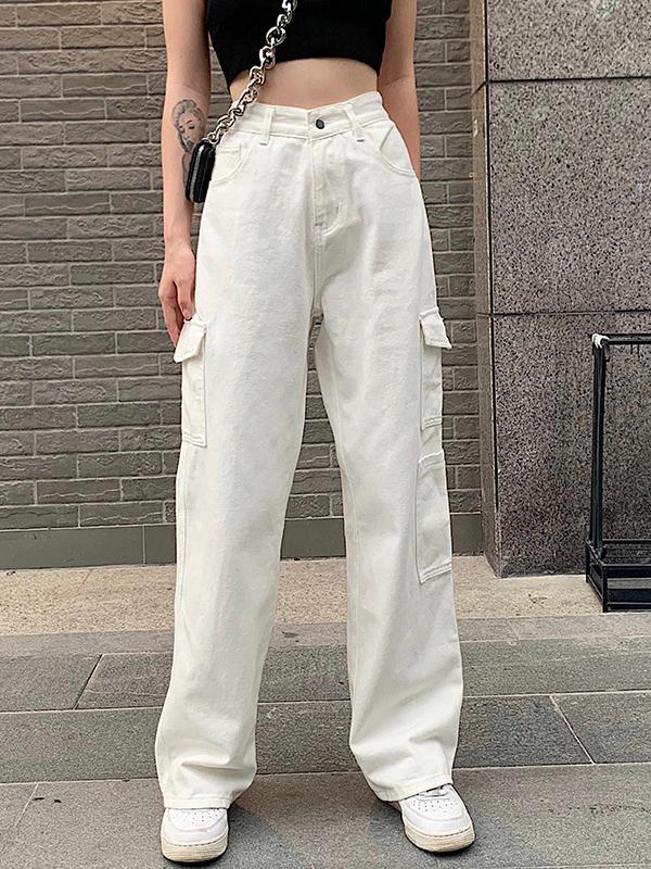 Pocket High Waist Loose Slim Denim Trousers Casual Pants - Pants - INS | Online Fashion Free Shipping Clothing, Dresses, Tops, Shoes - 10/05/2021 - Category_Pants - Color_Blue