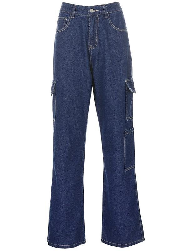 Pocket High Waist Loose Slim Denim Trousers Casual Pants - Pants - INS | Online Fashion Free Shipping Clothing, Dresses, Tops, Shoes - 10/05/2021 - Category_Pants - Color_Blue