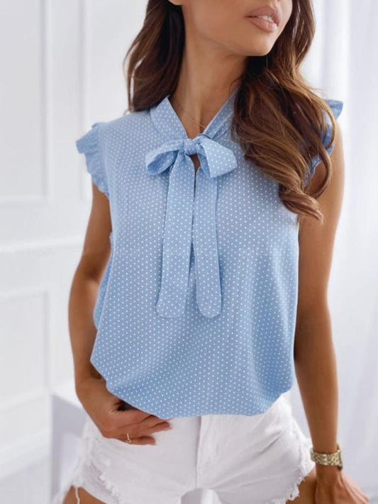 Polka Dot Bow Tie Collar Sleeveless Shirt - Blouses - INS | Online Fashion Free Shipping Clothing, Dresses, Tops, Shoes - 2XL - 30/03/2021 - Blouses