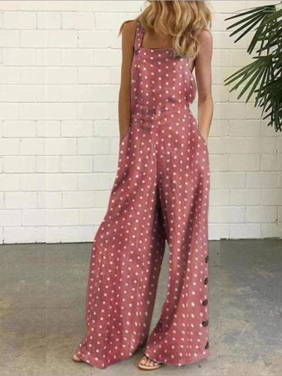Polka Dot Printed Buttons Sleeveless Loose Suspenders Jumpsuit - Jumpsuits & Rompers - INS | Online Fashion Free Shipping Clothing, Dresses, Tops, Shoes - 15/07/2021 - 20-30 - Bottoms