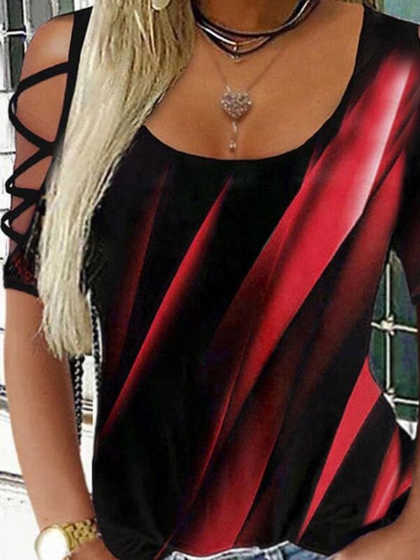 Print Cold Shoulder 1/2 Sleeves Casual T-shirt - Tank Tops - INS | Online Fashion Free Shipping Clothing, Dresses, Tops, Shoes - 18/05/2021 - Color_Green - Color_Purple