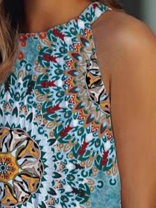Print Halterneck Sleeveless Pleated Tank Top - Tank Tops - INS | Online Fashion Free Shipping Clothing, Dresses, Tops, Shoes - 05/07/2021 - 20-30 - color-blue