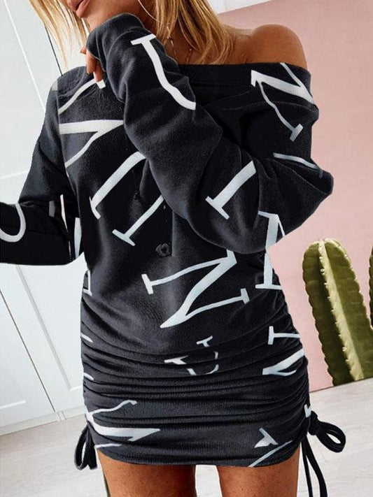 Print Irregular Long-sleeved Dress - Mini Dresses - INS | Online Fashion Free Shipping Clothing, Dresses, Tops, Shoes - 20-30 - 28/06/2021 - color-black