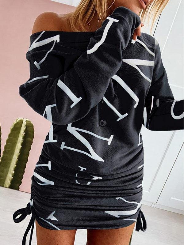 Print Irregular Long-sleeved Dress - Mini Dresses - INS | Online Fashion Free Shipping Clothing, Dresses, Tops, Shoes - 20-30 - 28/06/2021 - color-black