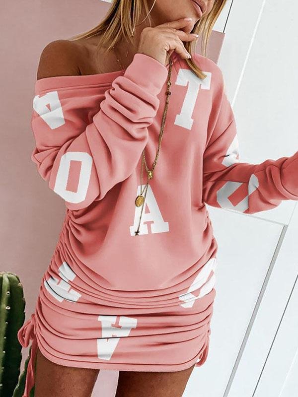 Print Irregular Long-sleeved Dress - Mini Dresses - INS | Online Fashion Free Shipping Clothing, Dresses, Tops, Shoes - 20-30 - 28/06/2021 - color-black