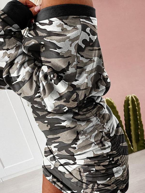 Print Irregular Long-sleeved Dress - Mini Dresses - INS | Online Fashion Free Shipping Clothing, Dresses, Tops, Shoes - 20-30 - 28/06/2021 - color-black