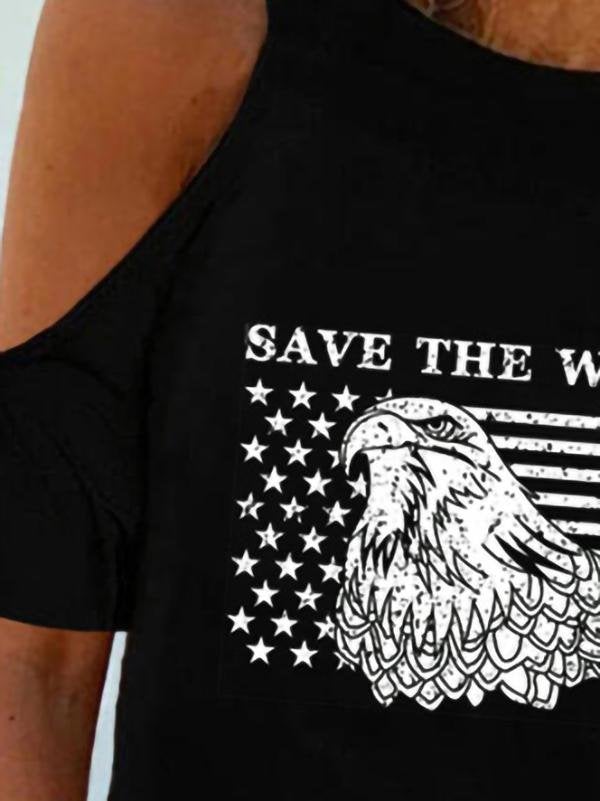 Print Round Neck Off Shoulder T-shirt - T-shirts - INS | Online Fashion Free Shipping Clothing, Dresses, Tops, Shoes - 01/06/2021 - Color_Black - LXQ