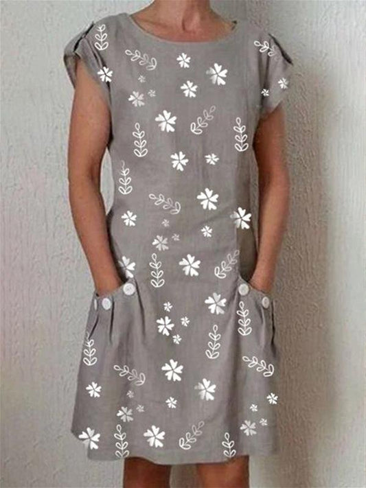 Print Short Sleeve Round Neck Pocket Dress - Mini Dresses - INS | Online Fashion Free Shipping Clothing, Dresses, Tops, Shoes - 19/06/2021 - 20-30 - color-gray