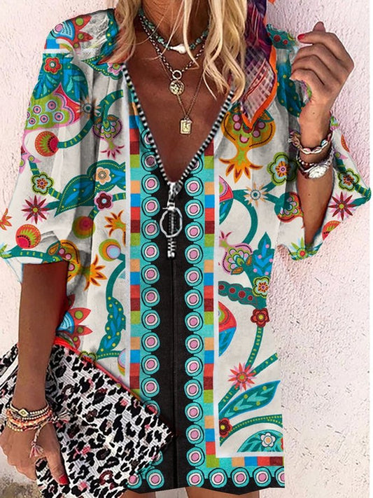 Print V Neck Boho Dresses - Mini Dresses - INS | Online Fashion Free Shipping Clothing, Dresses, Tops, Shoes - 17/06/2021 - 20-30 - color-blue