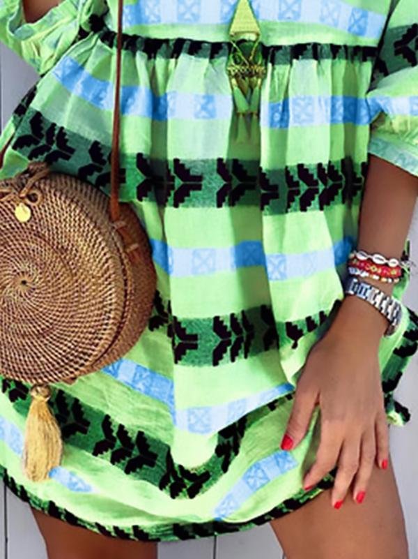 Print V Neck Casual 3/4 Sleeve Women's Dress - Mini Dresses - INS | Online Fashion Free Shipping Clothing, Dresses, Tops, Shoes - 20-30 - 20/07/2021 - color-blue