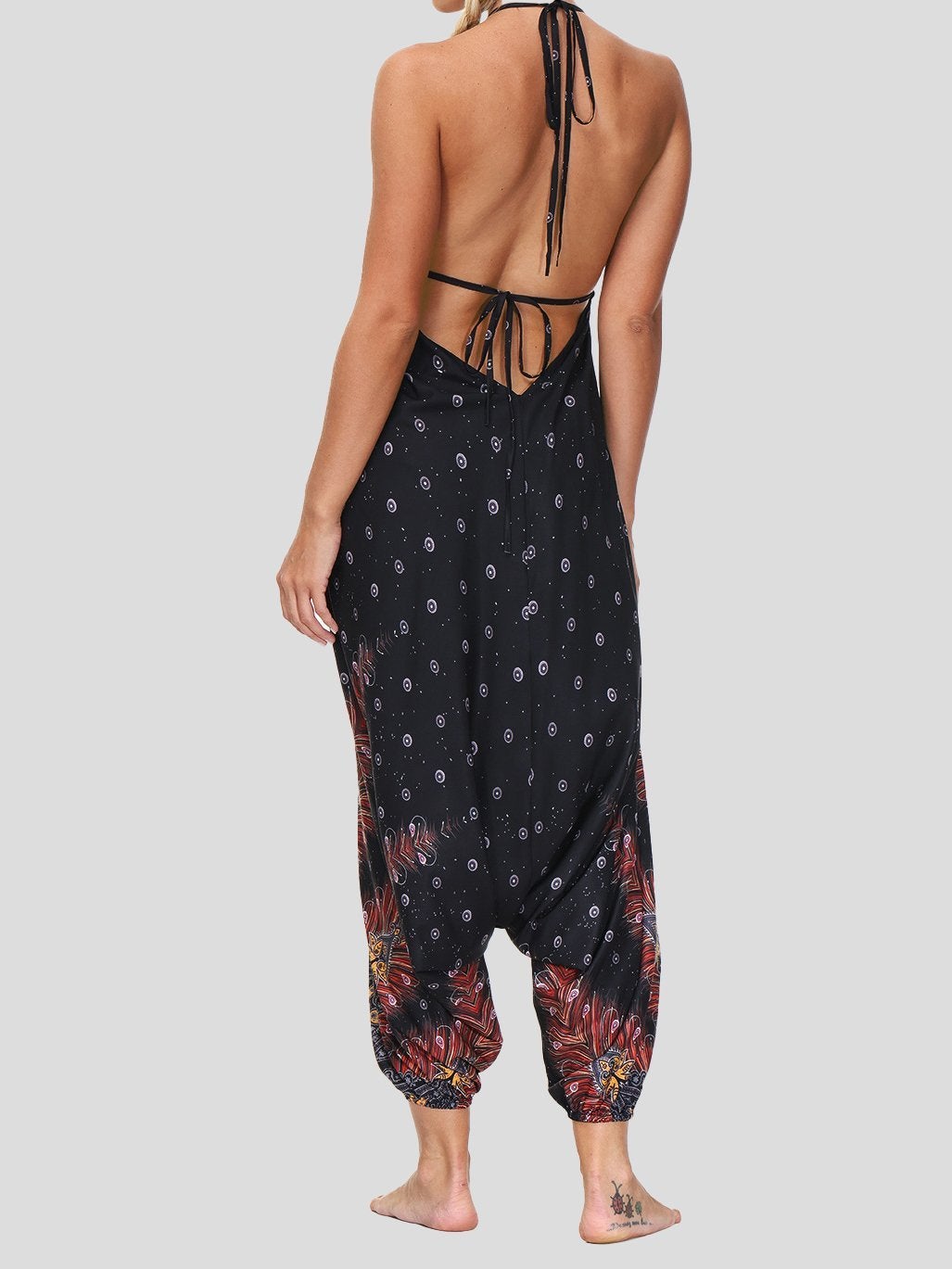Print V Neck Lace-up Halter Sports Yoga Jumpsuit - Jumpsuits & Rompers - INS | Online Fashion Free Shipping Clothing, Dresses, Tops, Shoes - 15/07/2021 - 20-30 - Bottoms