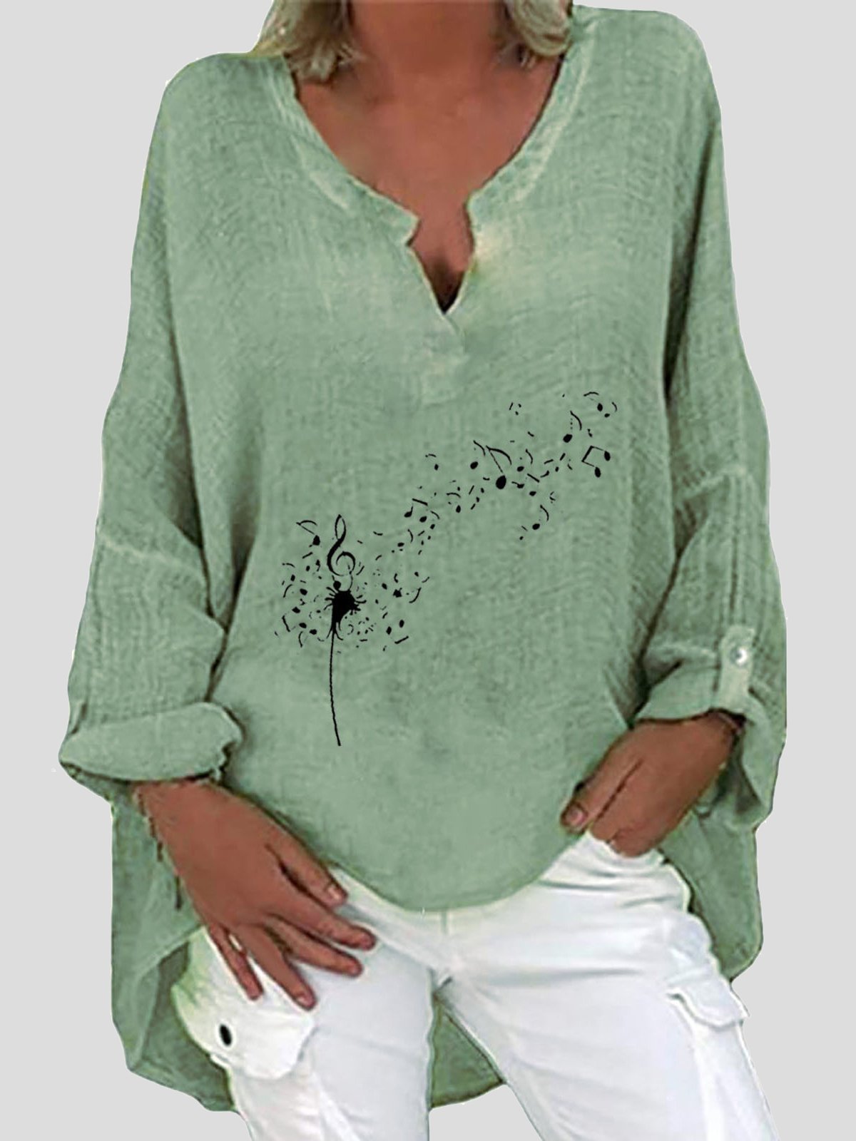 Print V-neck Print Long Sleeve Irregular Blouses - Blouses - INS | Online Fashion Free Shipping Clothing, Dresses, Tops, Shoes - 20-30 - 20/07/2021 - BLO2107201213