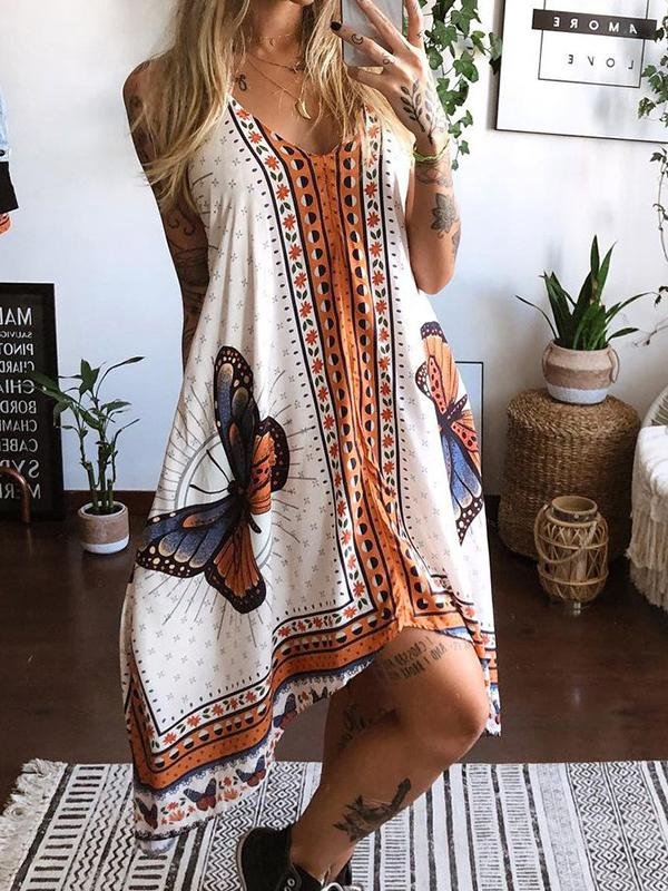 Printed Backless Irregular Hem Dress - Midi Dresses - INS | Online Fashion Free Shipping Clothing, Dresses, Tops, Shoes - 17/06/2021 - 20-30 - color-white