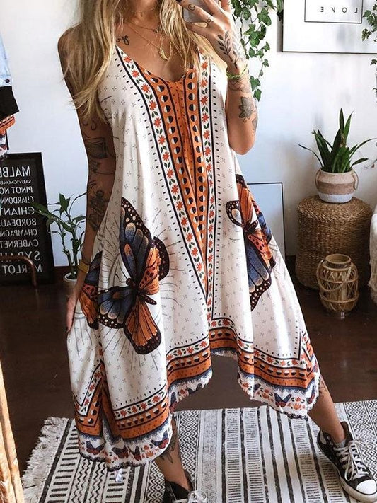 Printed Backless Irregular Hem Dress - Midi Dresses - INS | Online Fashion Free Shipping Clothing, Dresses, Tops, Shoes - 17/06/2021 - 20-30 - color-white