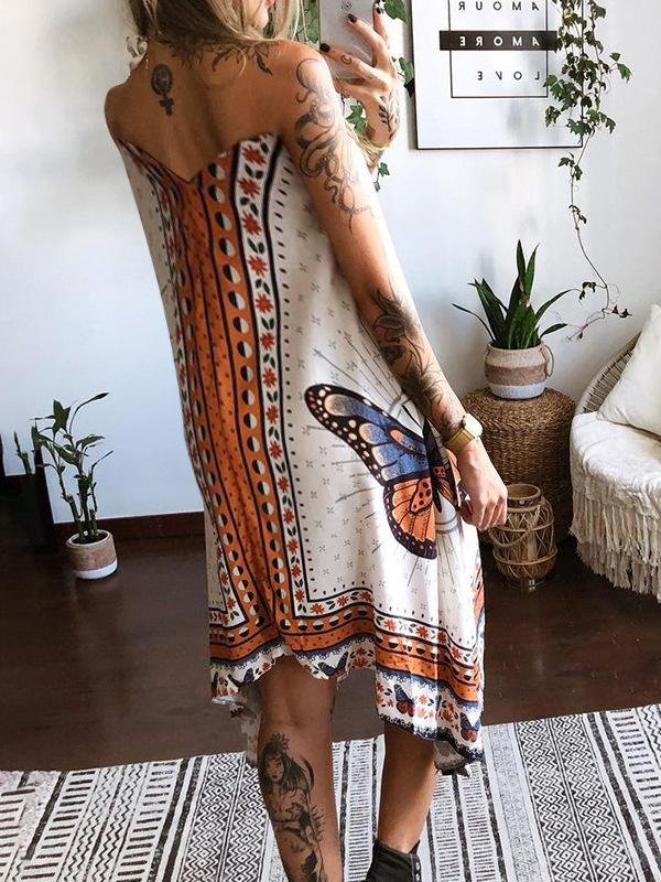 Printed Backless Irregular Hem Dress - Midi Dresses - INS | Online Fashion Free Shipping Clothing, Dresses, Tops, Shoes - 17/06/2021 - 20-30 - color-white