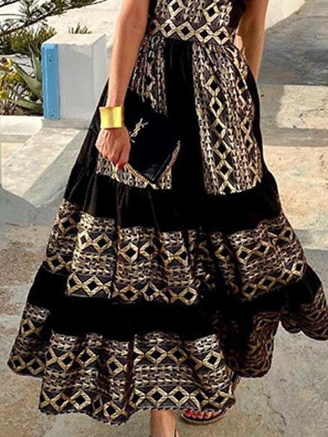 Printed Bohemian Loose Off The Shoulder Dress - Maxi Dresses - INS | Online Fashion Free Shipping Clothing, Dresses, Tops, Shoes - 16/06/2021 - Category_Maxi Dresses - color-black