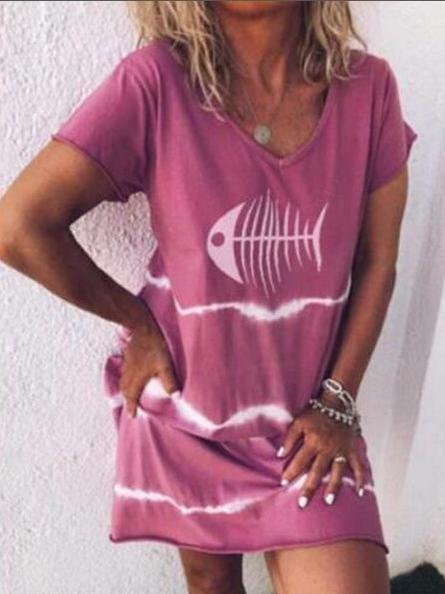 Printed Casual V-Neck Short Sleeve Dress - Mini Dresses - INS | Online Fashion Free Shipping Clothing, Dresses, Tops, Shoes - 10-20 - 22/06/2021 - Category_Mini Dresses