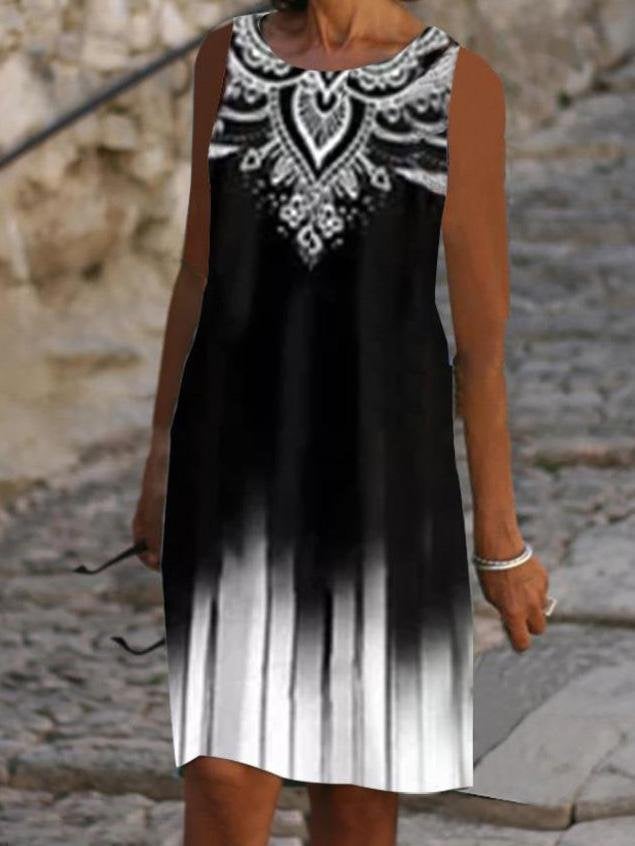 Printed Commuter Round Neck Sleeveless Casual Dress - Midi Dresses - INS | Online Fashion Free Shipping Clothing, Dresses, Tops, Shoes - 17/07/2021 - 20-30 - Category_Midi Dresses