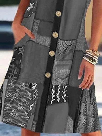 Printed Contrast Pocket Dress - Mini Dresses - INS | Online Fashion Free Shipping Clothing, Dresses, Tops, Shoes - 17/06/2021 - 20-30 - color-black