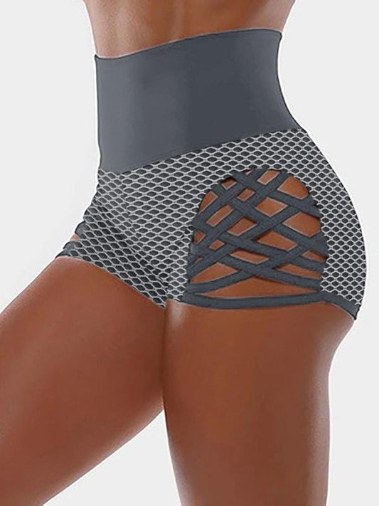 Printed Cutout Bandage Sports High Waist Pants - Sport Shorts - INS | Online Fashion Free Shipping Clothing, Dresses, Tops, Shoes - 20/04/2021 - Category_Sport Shorts - Color_Gray