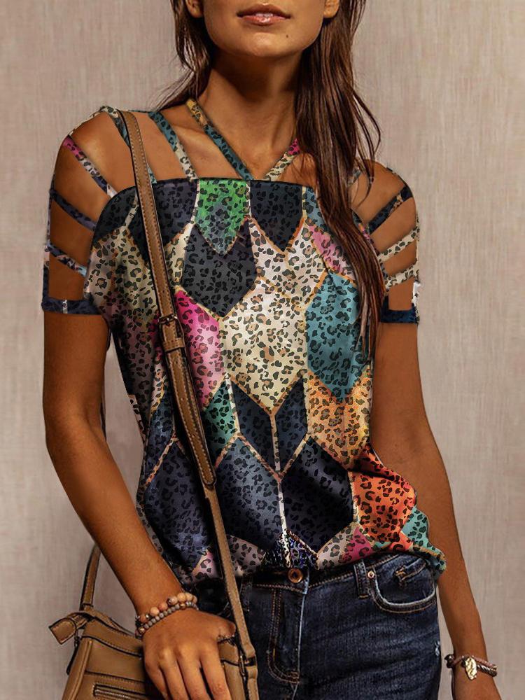 Printed Cutout T-shirt - T-shirts - INS | Online Fashion Free Shipping Clothing, Dresses, Tops, Shoes - 07/06/2021 - Color_Black - LXQ