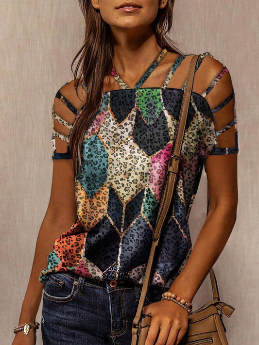 Printed Cutout T-shirt - T-shirts - INS | Online Fashion Free Shipping Clothing, Dresses, Tops, Shoes - 07/06/2021 - Color_Black - LXQ