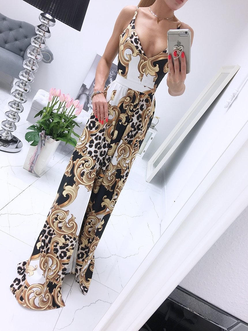 Printed Deep V-Neck Sleeveless Slit Dress - Maxi Dresses - INS | Online Fashion Free Shipping Clothing, Dresses, Tops, Shoes - 06/07/2021 - 30-40 - Category_Maxi Dresses