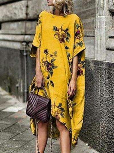 Printed Floral Irregular Hem Loose Dress - Midi Dresses - INS | Online Fashion Free Shipping Clothing, Dresses, Tops, Shoes - 20-30 - 30/07/2021 - Category_Midi Dresses