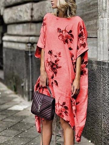 Printed Floral Irregular Hem Loose Dress - Midi Dresses - INS | Online Fashion Free Shipping Clothing, Dresses, Tops, Shoes - 20-30 - 30/07/2021 - Category_Midi Dresses