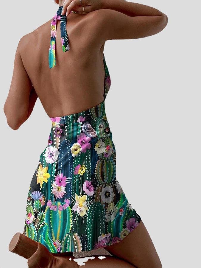 Printed Halter Bare Back Mini Dress - Mini Dresses - INS | Online Fashion Free Shipping Clothing, Dresses, Tops, Shoes - 08/07/2021 - 20-30 - Category_Mini Dresses