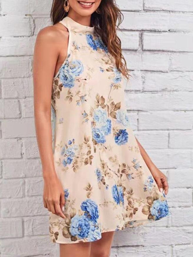 Printed Halter Sleeveless Dress - Mini Dresses - INS | Online Fashion Free Shipping Clothing, Dresses, Tops, Shoes - 19/06/2021 - 20-30 - color-beige