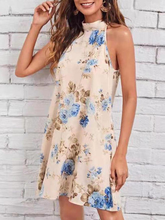 Printed Halter Sleeveless Dress - Mini Dresses - INS | Online Fashion Free Shipping Clothing, Dresses, Tops, Shoes - 19/06/2021 - 20-30 - color-beige